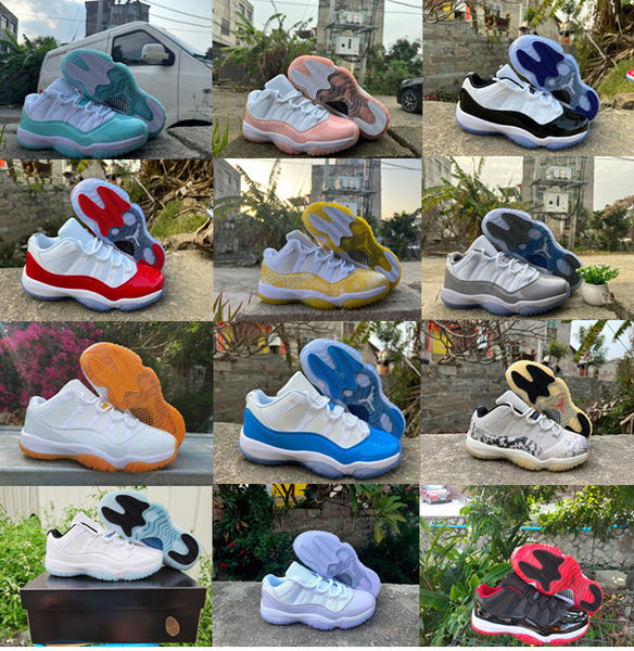 Shoe factory supplies low cut AJ11 pink snake chameleon men's and women's shoes directly